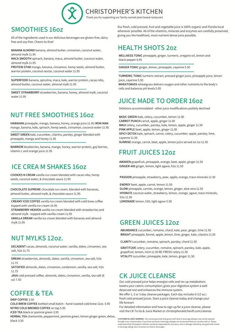 Our Organic PlantBased Menu Christopher's Kitchen